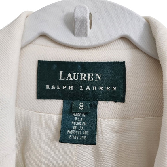Lauren Ralph Lauren Blazer 8 Ivory Whitw Gold Buttons Wool Blend Collared - Picture 2 of 8